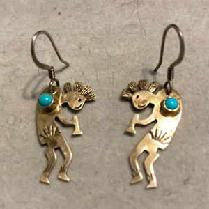 Jeff James Jr. Navajo sterling silver turquoise, Kokopelli earrings.